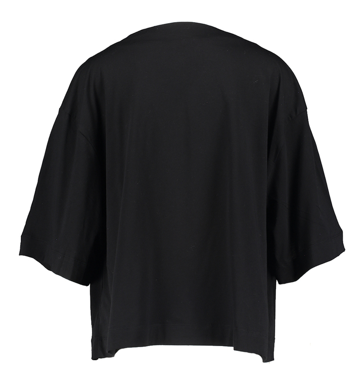 Zwarte katoenen blouse met watervalkraag en driekwart mouwen Dakota Soeur