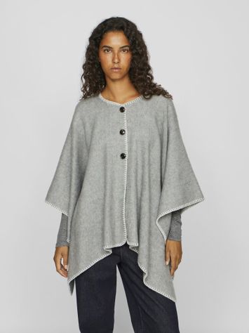 Grijze poncho met witte details en knopen Visantel Vila 
