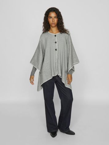 Grijze poncho met witte details en knopen Visantel Vila 