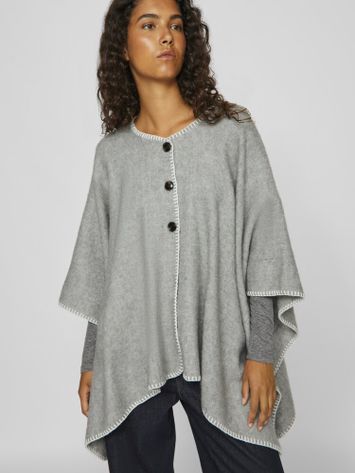 Grijze poncho met witte details en knopen Visantel Vila 