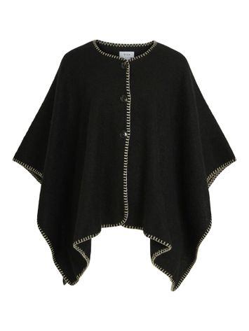 Zwarte poncho met witte details en knopen Vila 