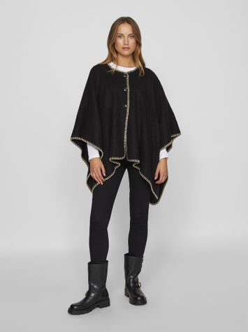 Zwarte poncho met witte details en knopen Vila 