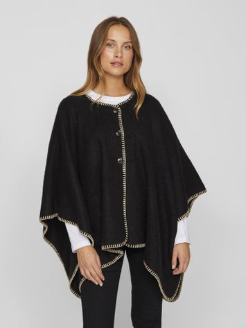 Zwarte poncho met witte details en knopen Vila 