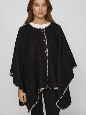 Zwarte poncho met witte details en knopen Vila 
