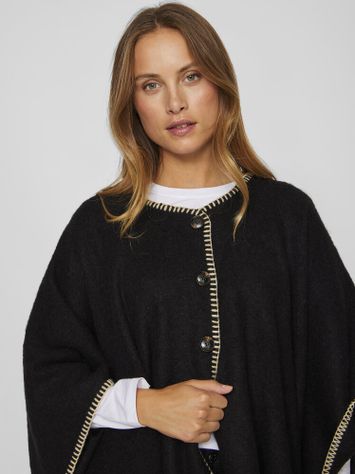 Zwarte poncho met witte details en knopen Vila 