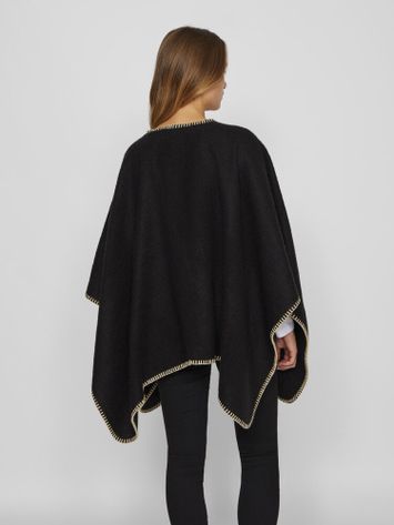 Zwarte poncho met witte details en knopen Vila 