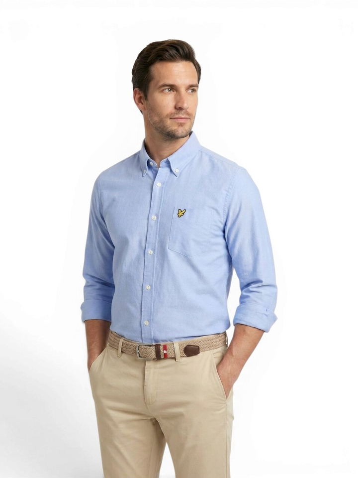 Lichtblauw katoenen hemd ( regular fit) met lange mouwen Lyle & Scott