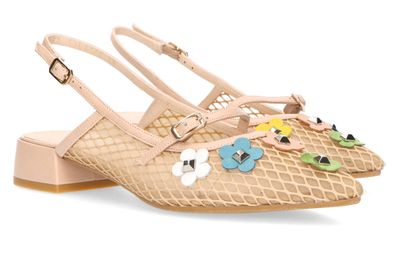 Nude sandalen met multicolor bloemen en blokhak Amisanti Lodi