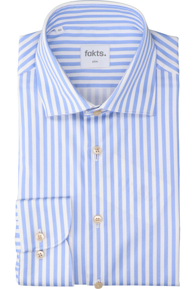 Blauw en wit gestreept katoenen hemd (slim fit) met laneg mouwen Fakts