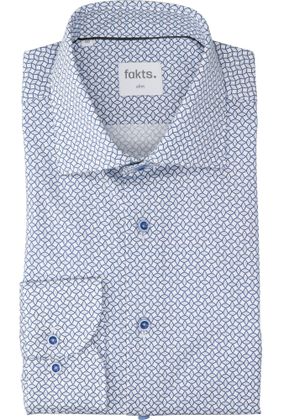 Fakts Wit katoenen hemd (slim fit) met lange mouwen in blauwe print