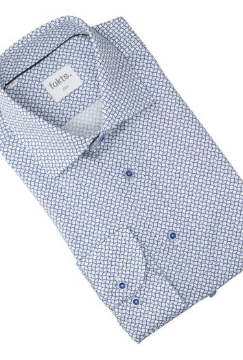 Wit katoenen hemd (slim fit) met lange mouwen in blauwe print Fakts