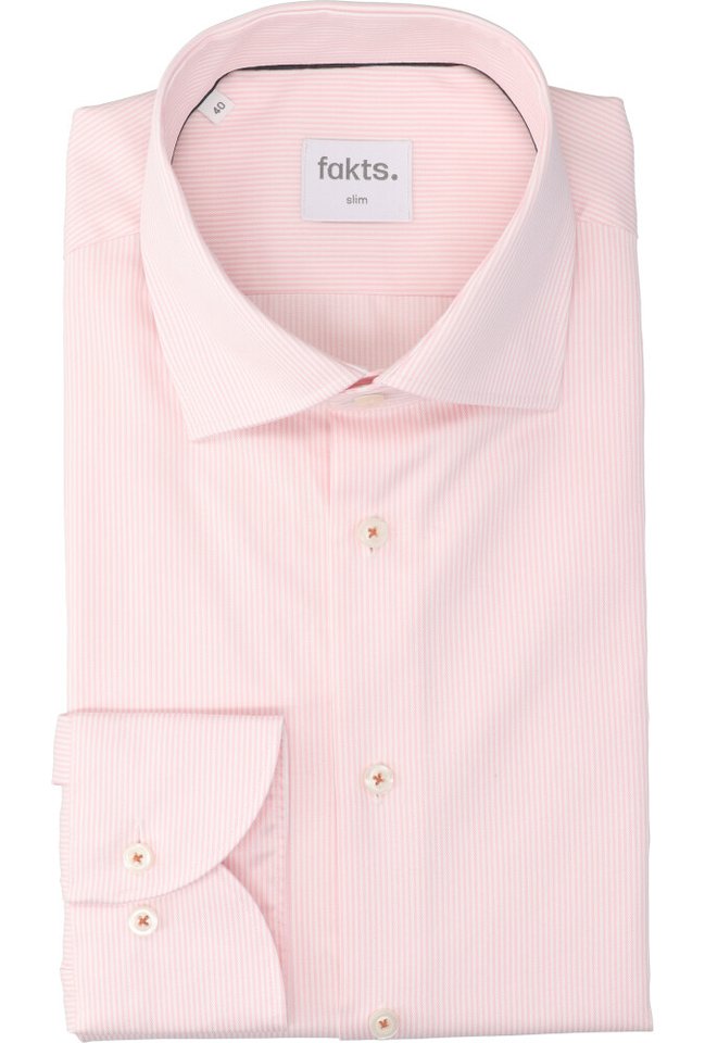 Wit katoenen hemd ( slim fit) met roze strepen en lange mouwen Fakts