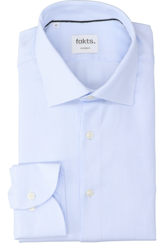 Lichtblauw katoenen hemd (comfort fit) met details en lange mouwen Fakts 