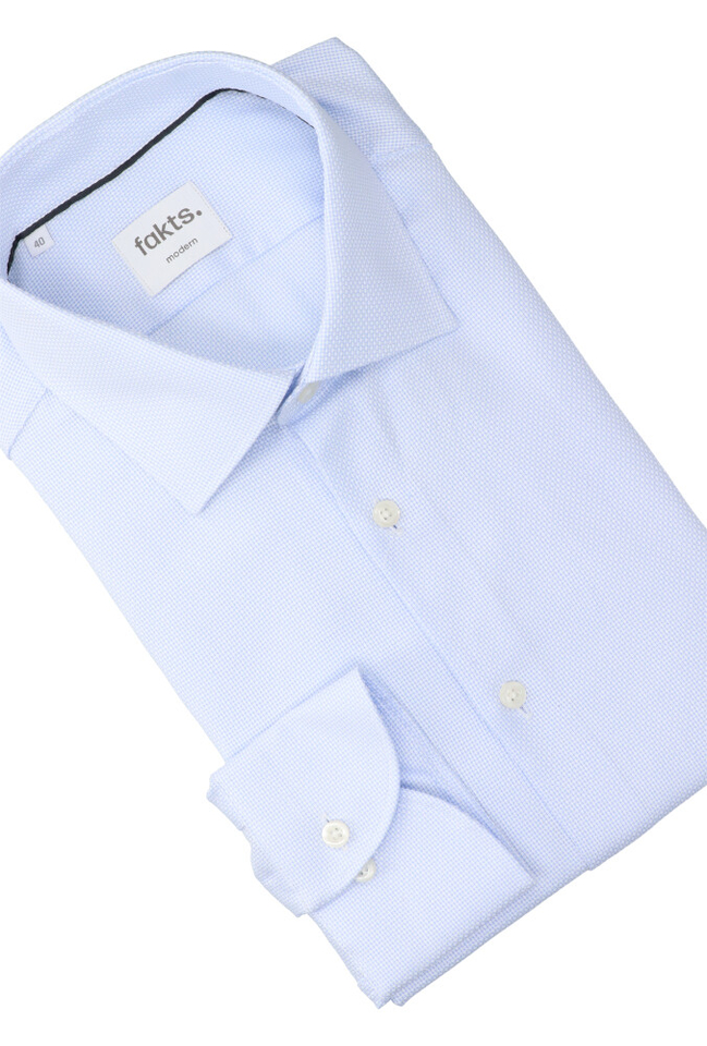 Lichtblauw katoenen hemd (comfort fit) met details en lange mouwen Fakts 