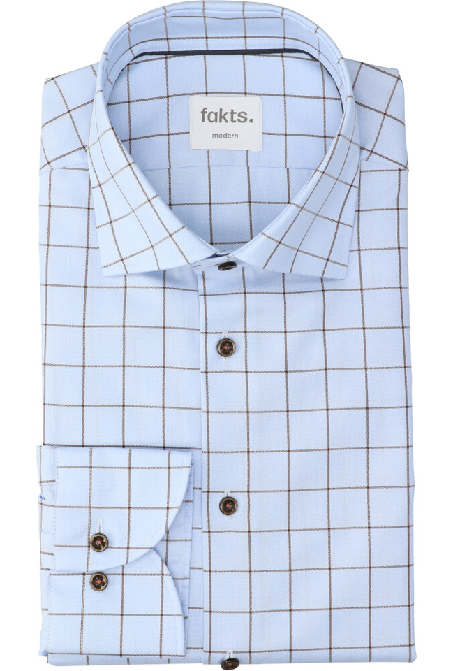 Blauw katoenen hemd (comfort fit) met ruiten en lange mouwen Fakts 