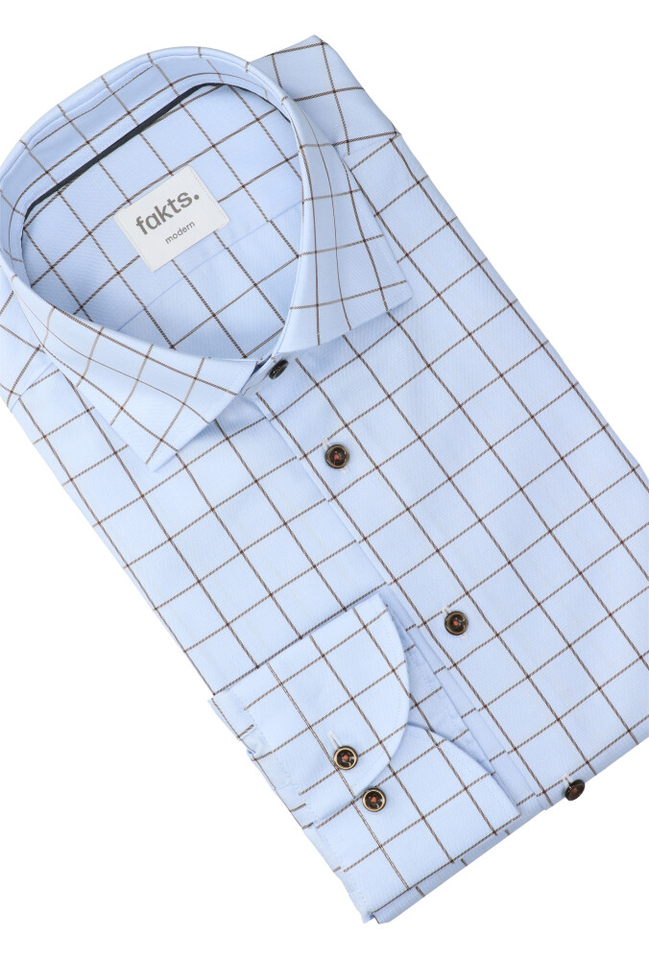 Blauw katoenen hemd (comfort fit) met ruiten en lange mouwen Fakts 