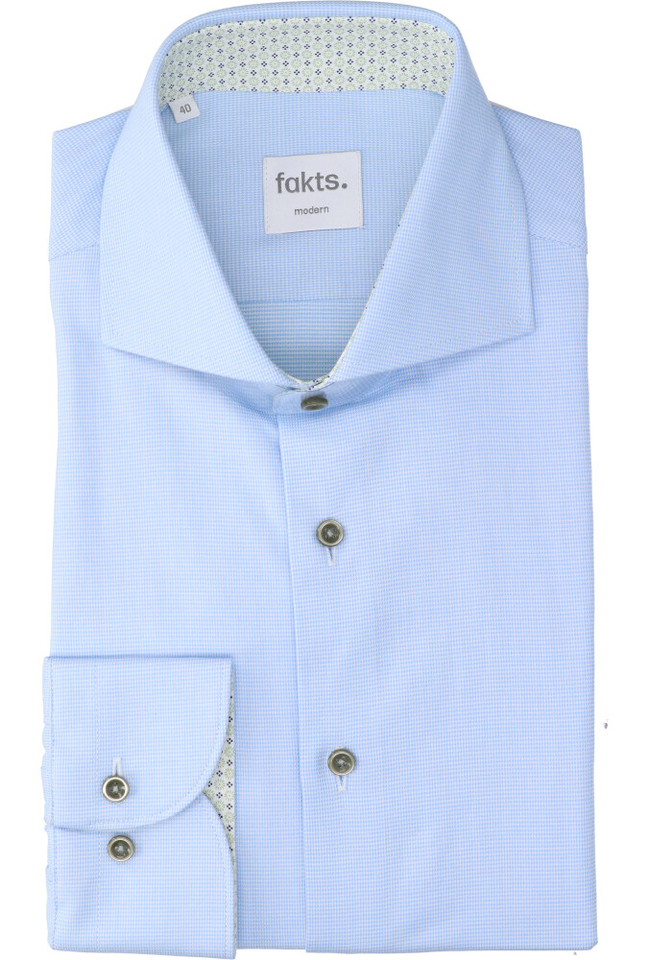 Blue light faux uni katoenen hemd ( comfort fit) met lange mouwen Fakts 