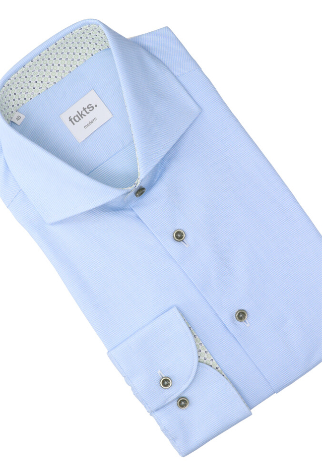 Blue light faux uni katoenen hemd ( comfort fit) met lange mouwen Fakts 