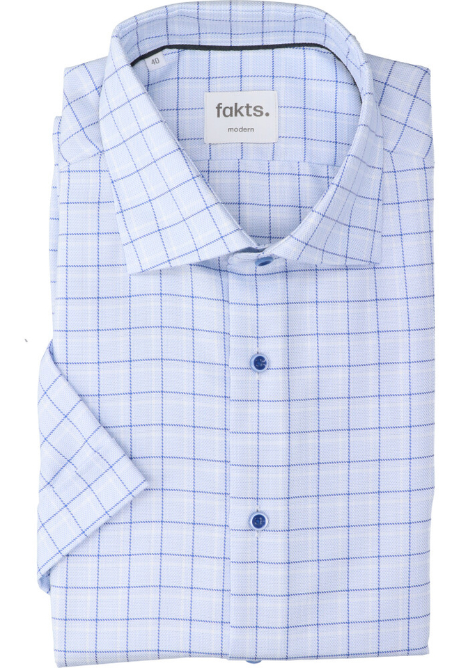 Blauw en wit geruit katoenen hemd (regular fit) met korte mouwen Busy Fakts