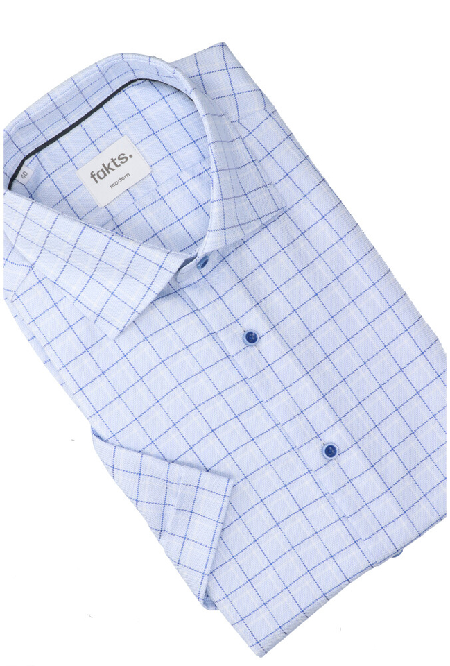 Blauw en wit geruit katoenen hemd (regular fit) met korte mouwen Busy Fakts