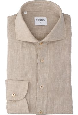 Brown uni linnen hemd (slim fit) met lange mouwen Leisure Fakts