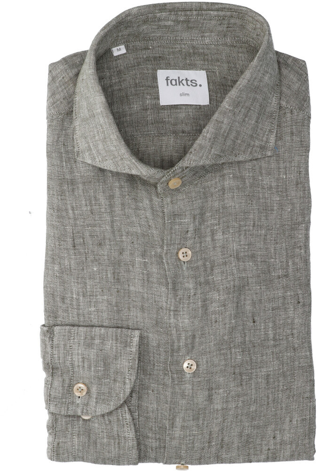 Olijfgroen linnen hemd (slim fit) met lange mouwen Leisure Fakts