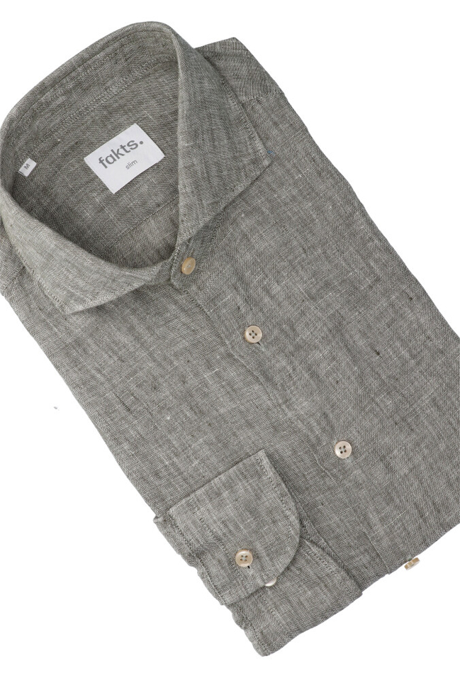 Olijfgroen linnen hemd (slim fit) met lange mouwen Leisure Fakts