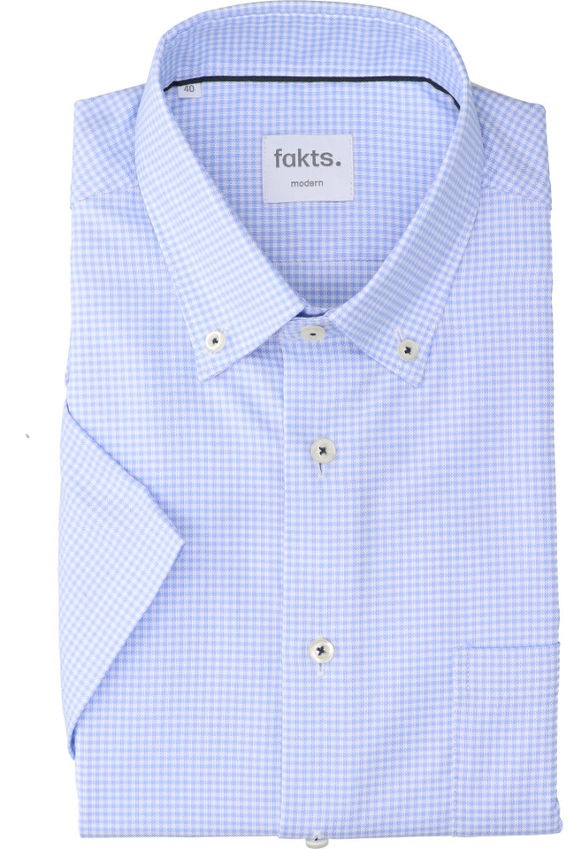 Blauw en wit geruit katoenen hemd (regular fit) met korte mouwen Busy Fakts