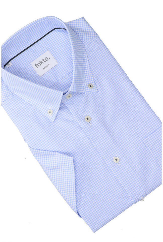 Blauw en wit geruit katoenen hemd (regular fit) met korte mouwen Busy Fakts