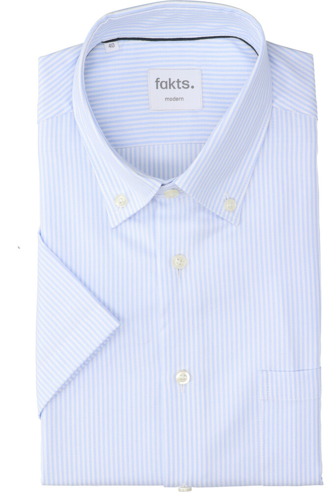 Blauw en wit gestreept katoenen hemd (regular fit) met korte mouwen Busy Fakts