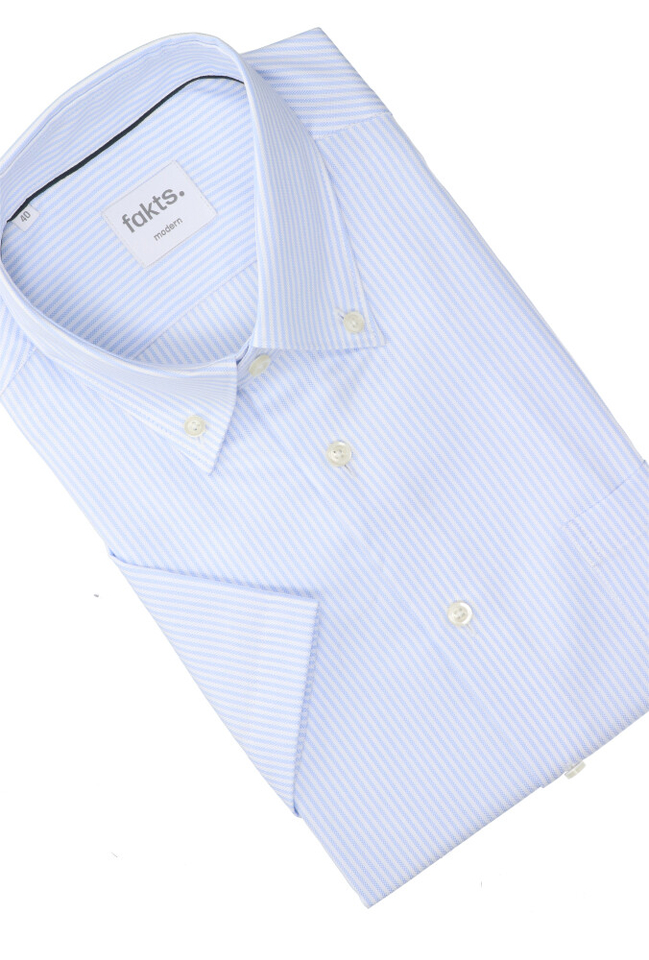 Blauw en wit gestreept katoenen hemd (regular fit) met korte mouwen Busy Fakts