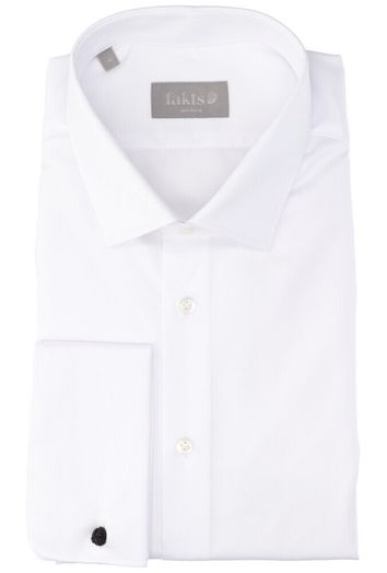 Wit katoenen hemd regular fit met lange mouwen en blauw motief in kraag Fakts 