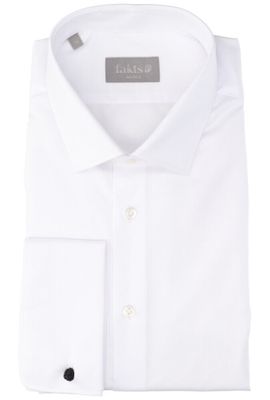 Wit katoenen hemd regular fit met lange mouwen en blauw motief in kraag Fakts