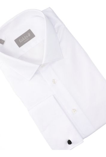 Wit katoenen hemd regular fit met lange mouwen en blauw motief in kraag Fakts 