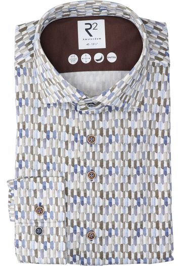 Wit katoenen hemd ( slim fit) met details en lange mouwen R2