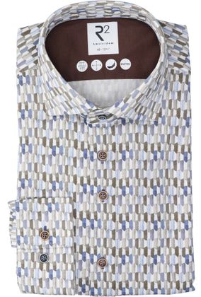 R2 Wit katoenen hemd ( slim fit) met details en lange mouwen