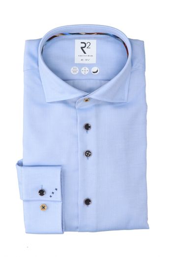 Lichtblauw katoenen hemd ( regular fit) met details en lange mouwen R2