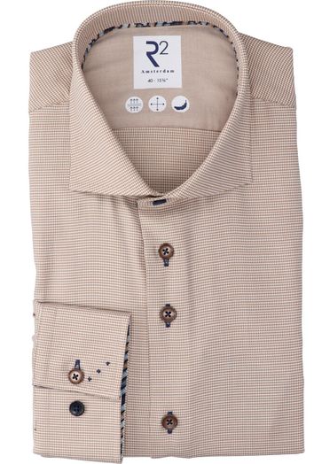 Beige katoenen hemd ( regular fit ) met details en lange mouwen R2