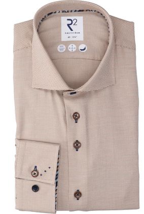 R2 Beige katoenen hemd ( regular fit ) met details en lange mouwen