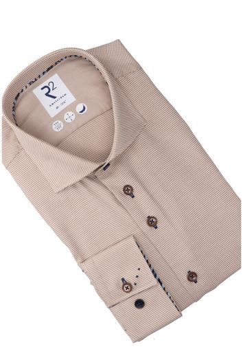 Beige katoenen hemd ( regular fit ) met details en lange mouwen R2