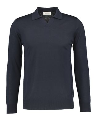 Seven Dials Blauwe pull met kraag in merino wol