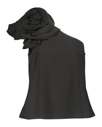 Zwarte one shoulder top met bloem Kelina Neo Noir 