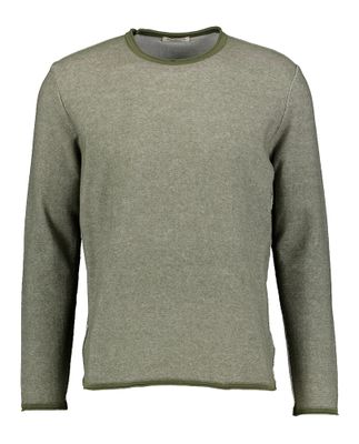 Kaki sweater met witte boorden Crew Neck Phil Petter