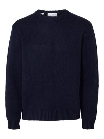 Donkerblauwe wollen gebreide trui Selected 