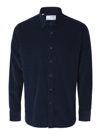 Donkerblauw ribfluwelen hemd Selected