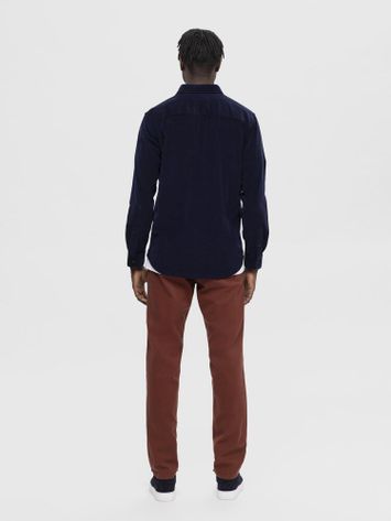 Donkerblauw ribfluwelen hemd Selected