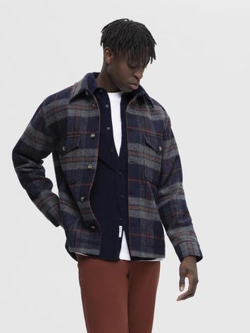 Donkerblauw ribfluwelen hemd Selected
