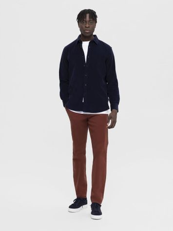 Donkerblauw ribfluwelen hemd Selected