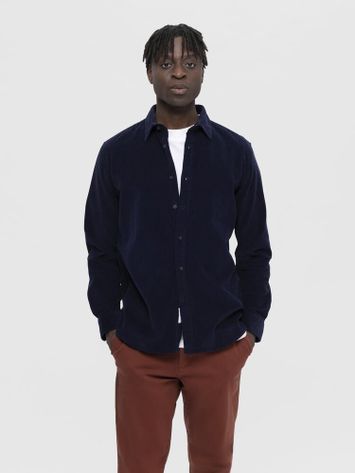 Donkerblauw ribfluwelen hemd Selected