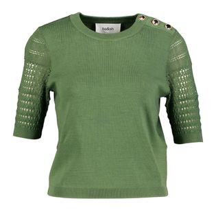 BA&SH Groene pull met ronde hals en korte mouwen in broderie Shirley